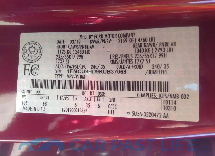 1FMCU9HD9KUB37068# 9
