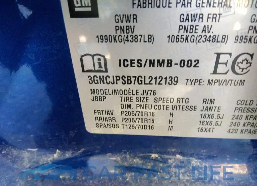 3GNCJPSB7GL212139# 9