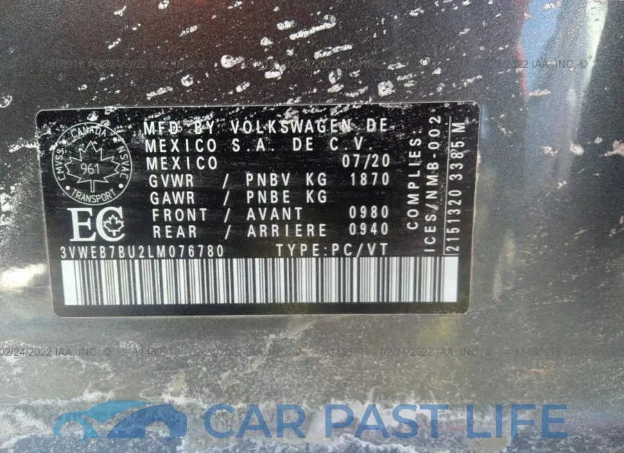 3VWEB7BU2LM076780# 9