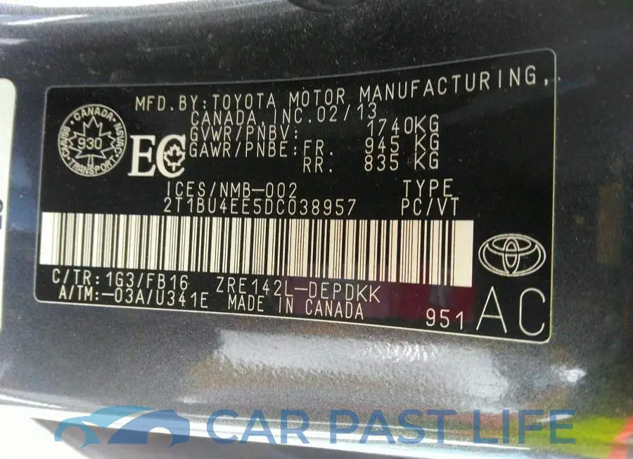 2T1BU4EE5DC038957# 9