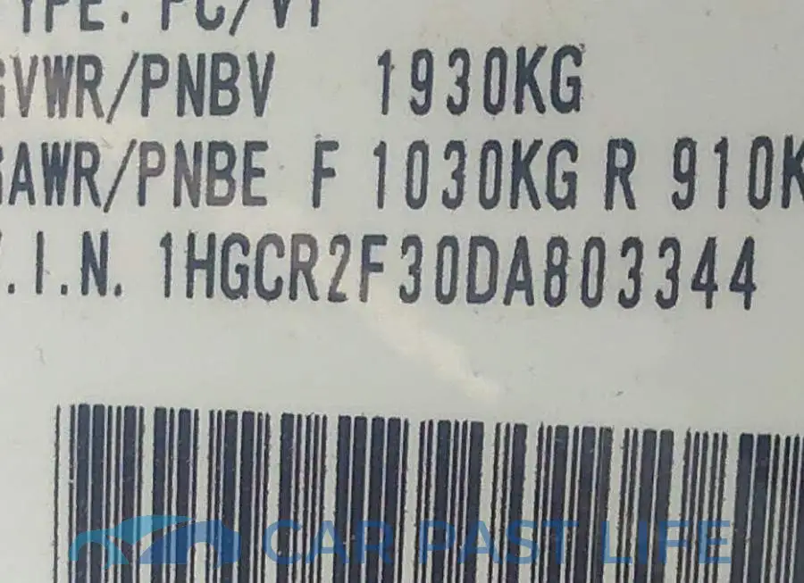 1HGCR2F30DA803344# 9