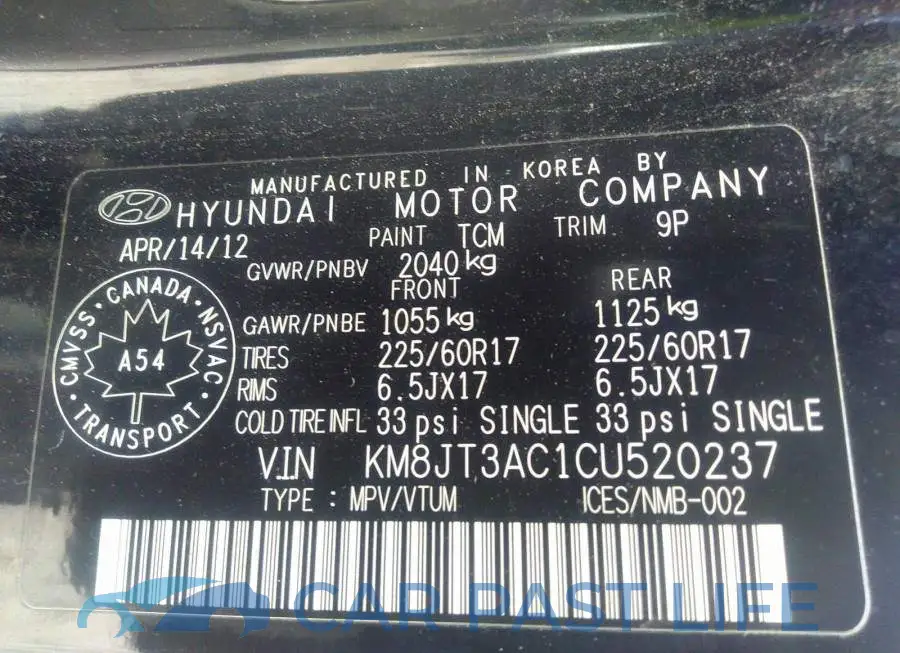 KM8JT3AC1CU520237# 9