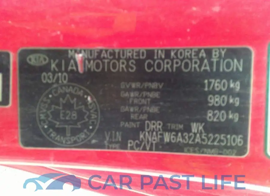 KNAFW6A32A5225106# 9