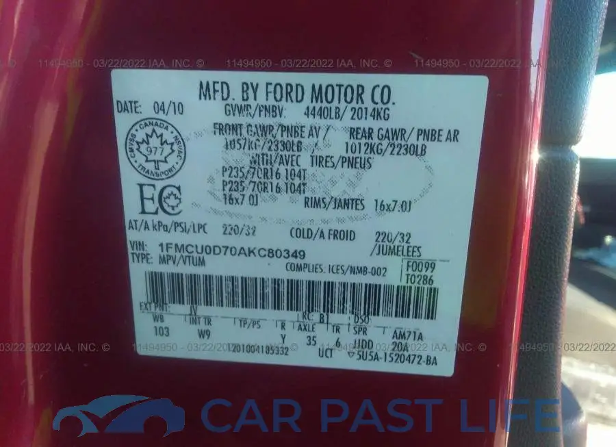 1FMCU0D70AKC80349# 9