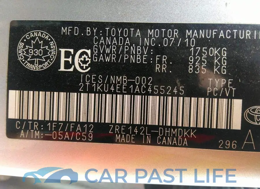 2T1KU4EE1AC455245# 9