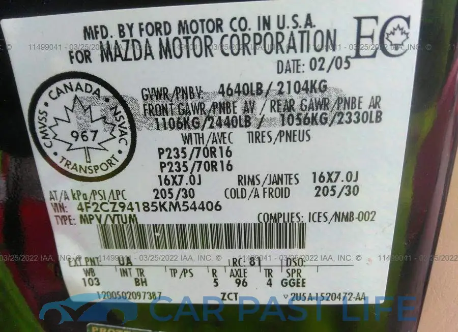 4F2CZ94185KM54406# 9