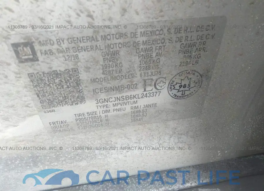 3GNCJNSB6KL243377# 9