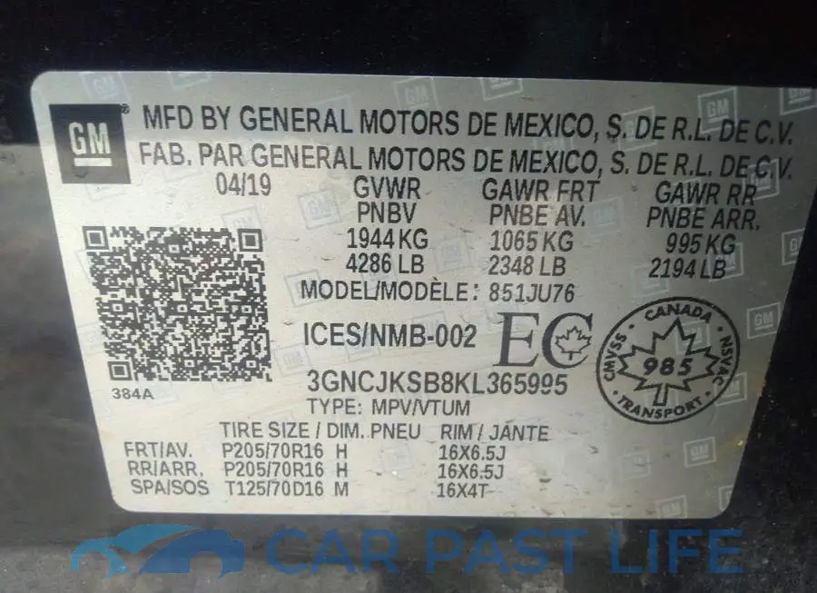 3GNCJKSB8KL365995# 9