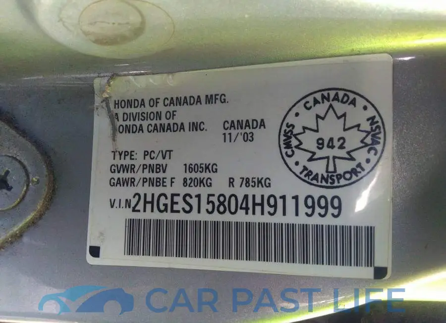 2HGES15804H911999# 9