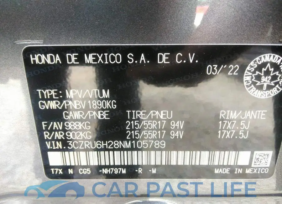 3CZRU6H28NM105789# 9