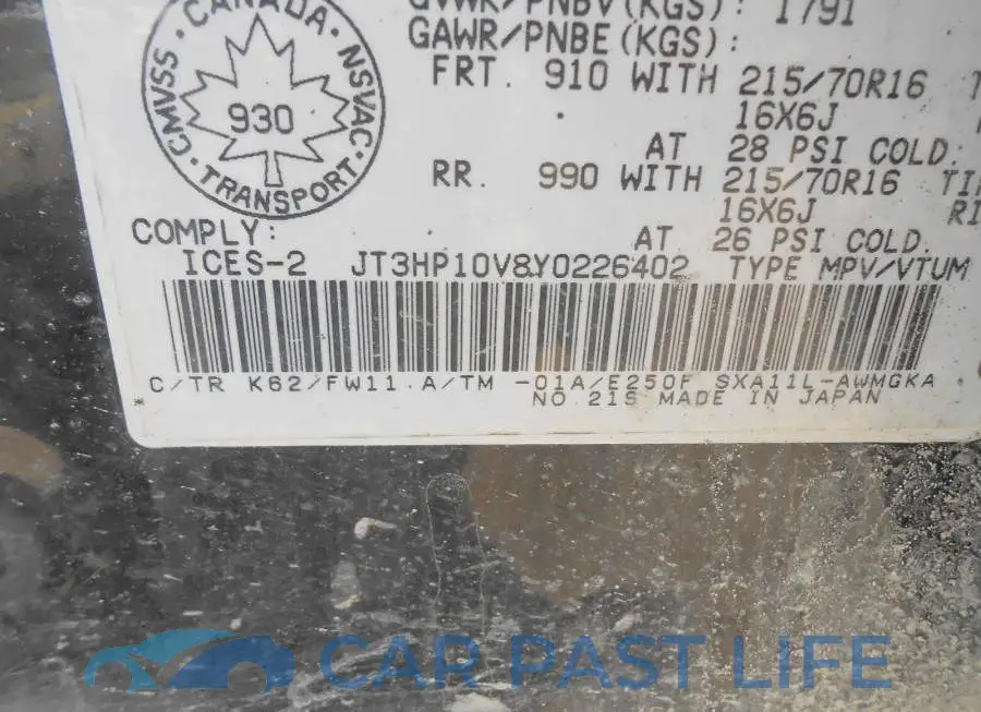 JT3HP10V8Y0226402# 9