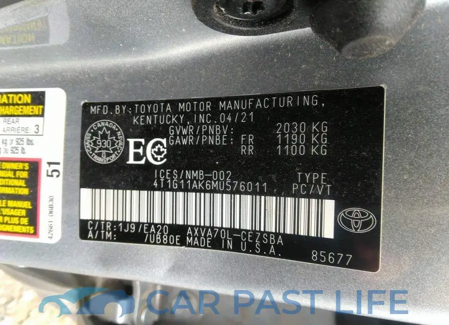 4T1G11AK6MU576011# 9