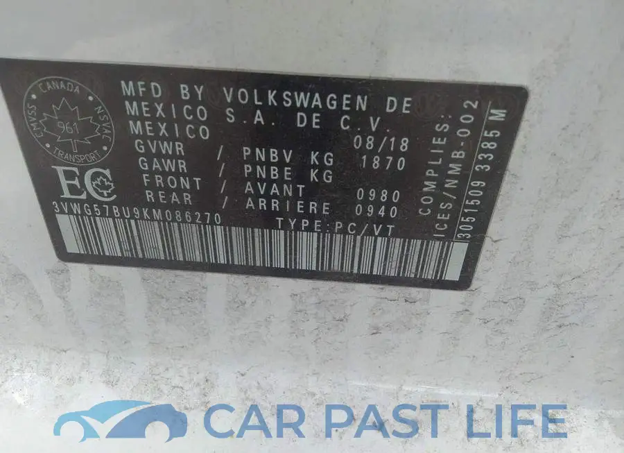 3VWG57BU9KM086270# 9