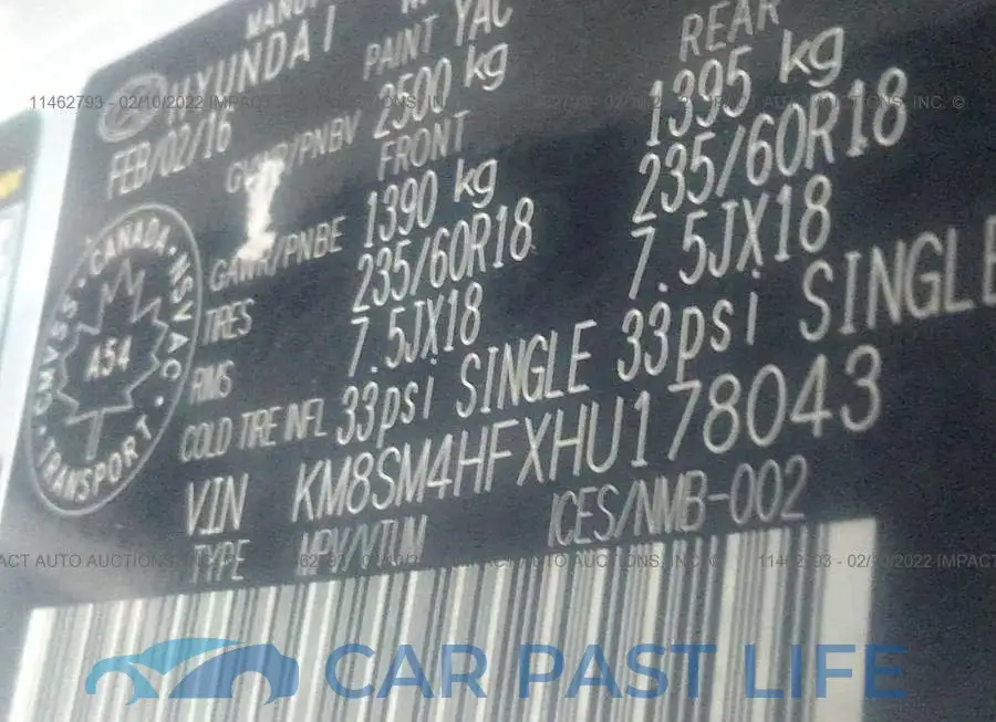 KM8SM4HFXHU178043# 9