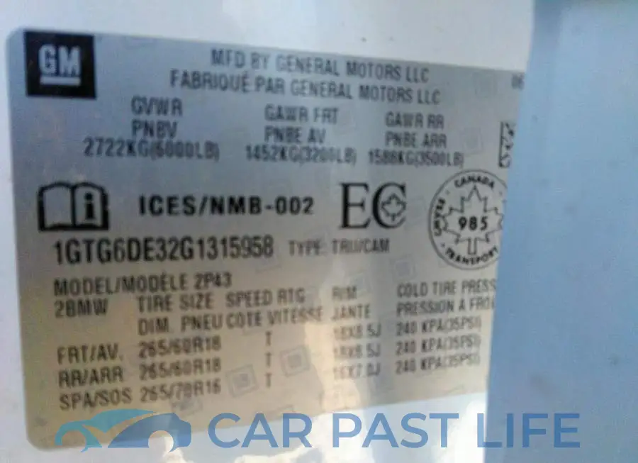 1GTG6DE32G1315958# 9