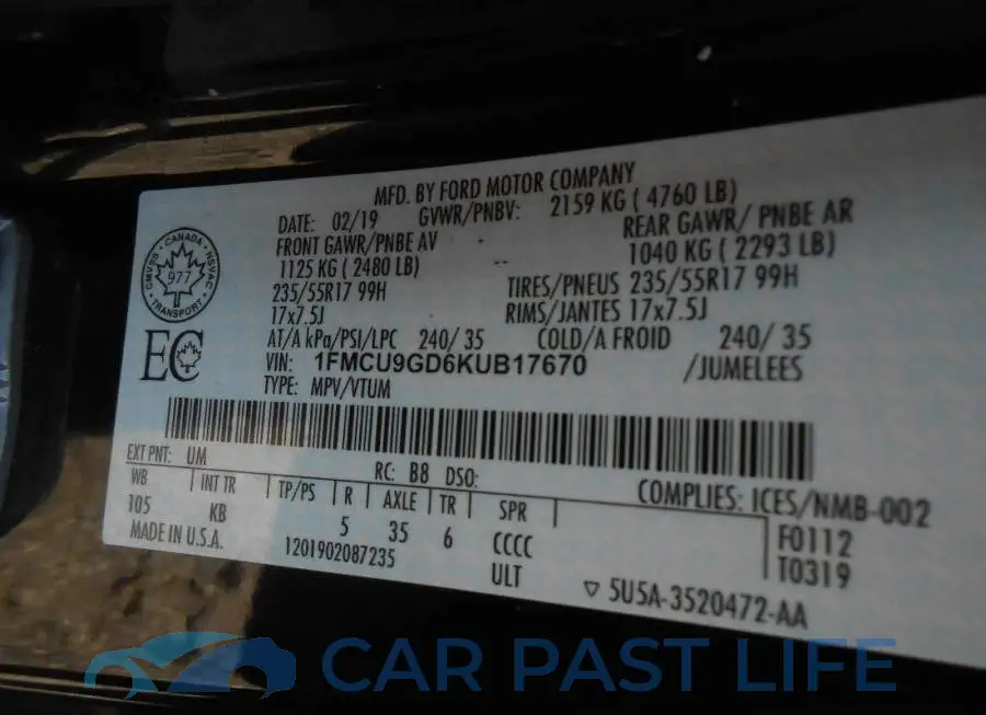 1FMCU9GD6KUB17670# 9