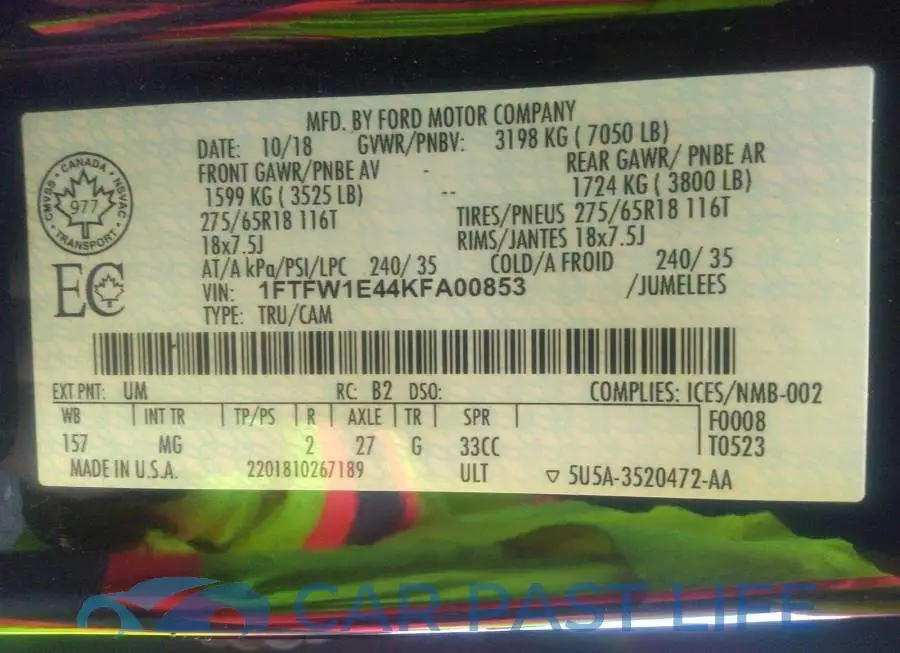 1FTFW1E44KFA00853# 9