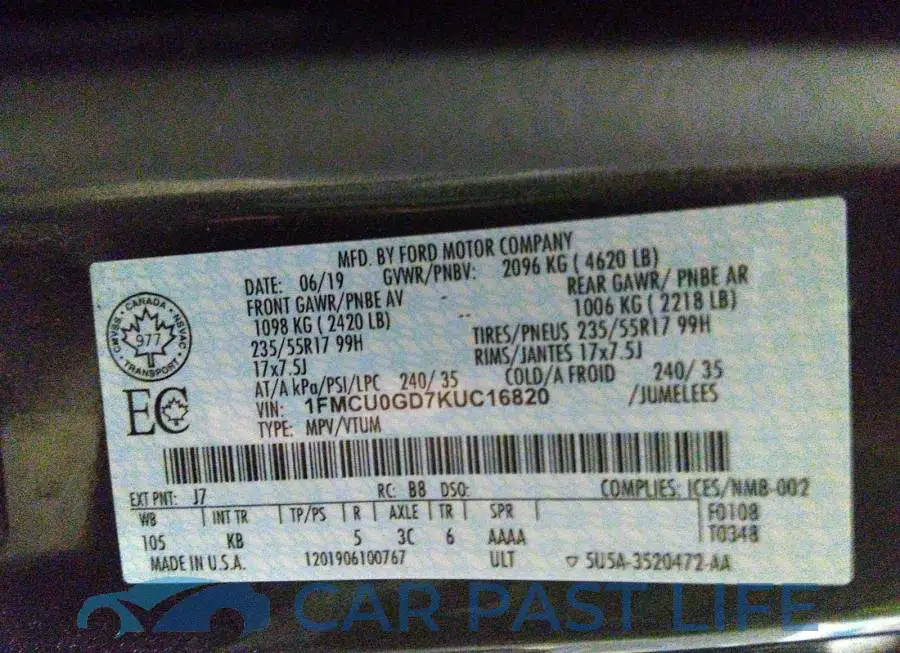 1FMCU0GD7KUC16820# 9