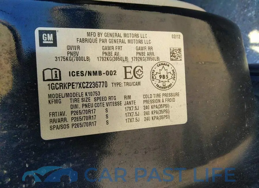 1GCRKPE7XCZ236770# 9