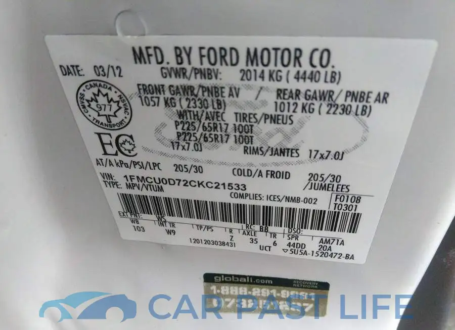 1FMCU0D72CKC21533# 9