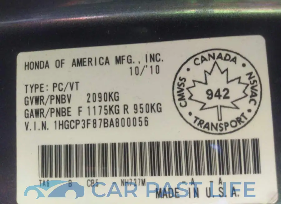 1HGCP3F87BA800056# 9