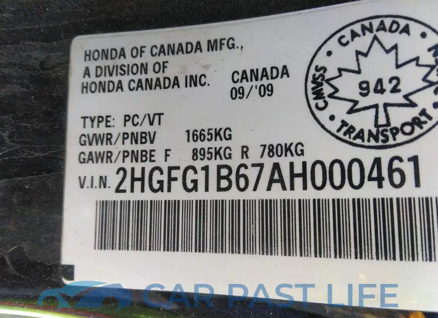2HGFG1B67AH000461# 9