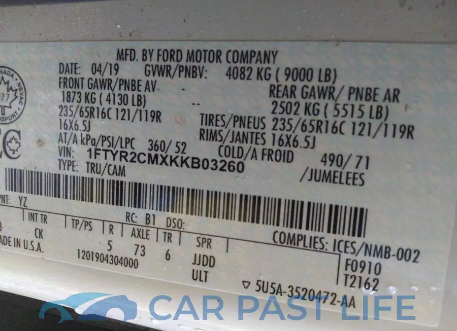 1FTYR2CMXKKB03260# 9