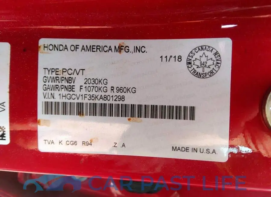 1HGCV1F35KA801298# 9
