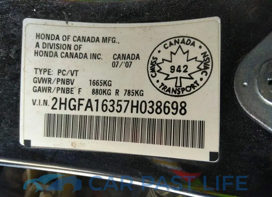 2HGFA16357H038698# 9