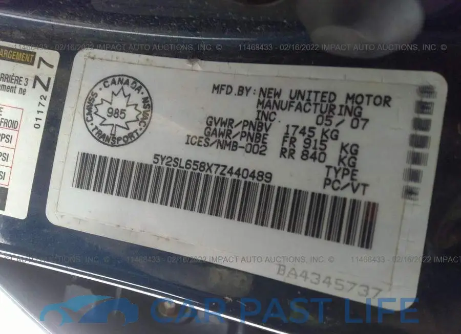 5Y2SL658X7Z440489# 9