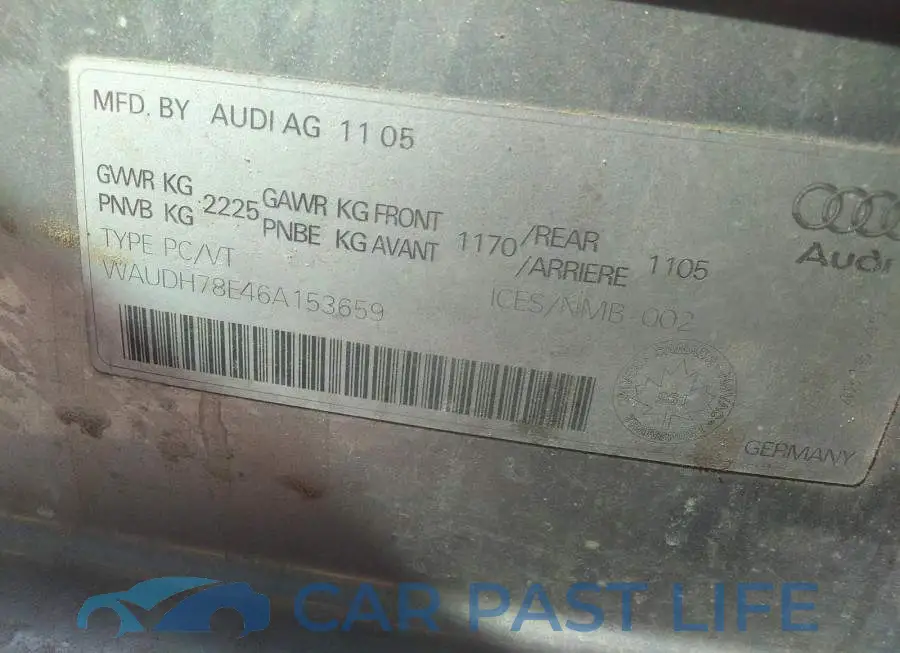 WAUDH78E46A153659# 9