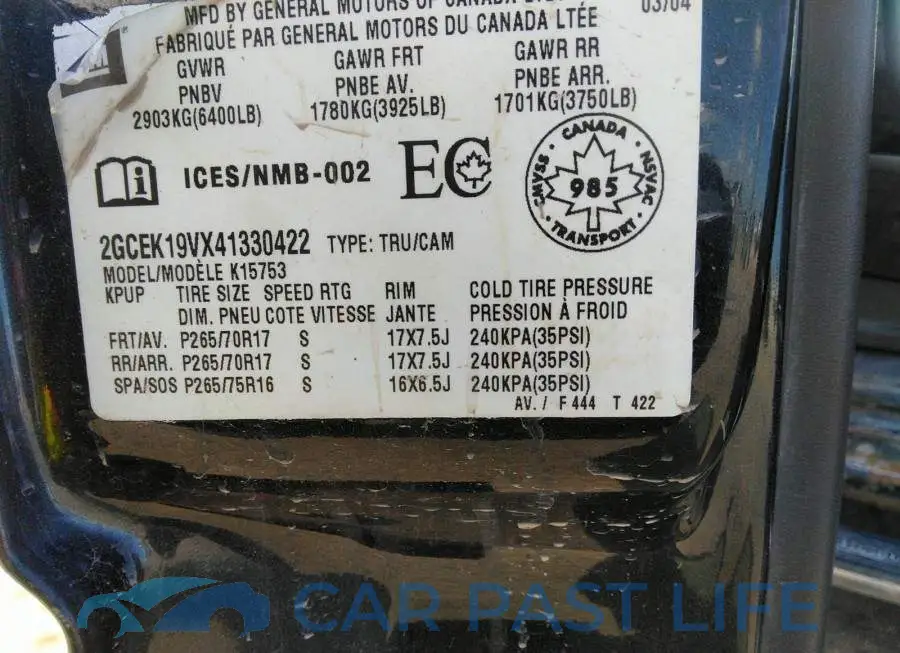 2GCEK19VX41330422# 9