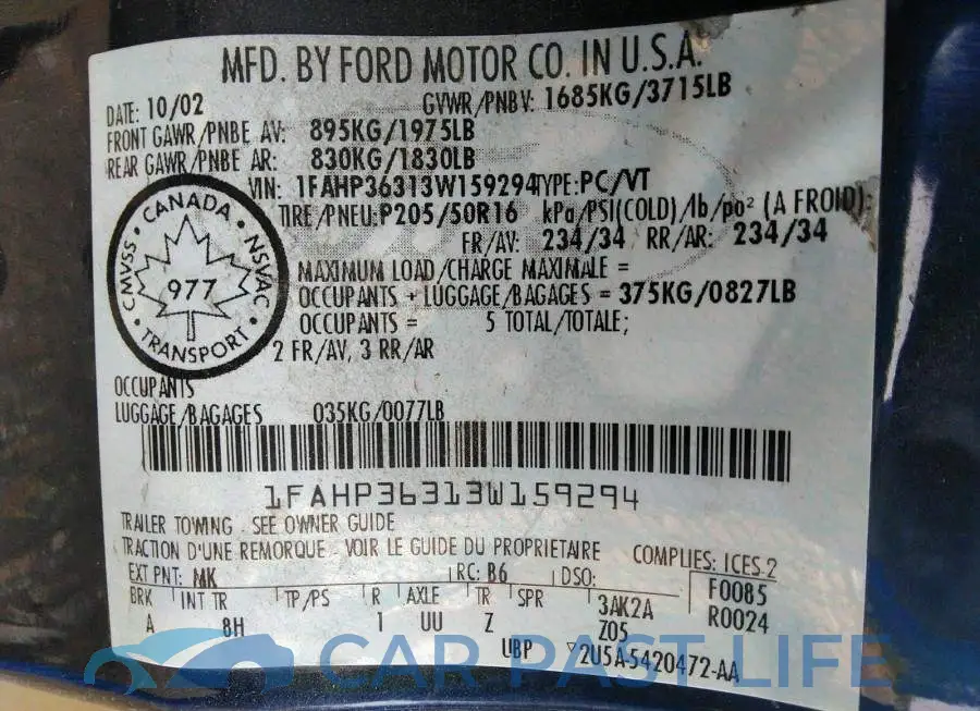 1FAHP36313W159294# 9