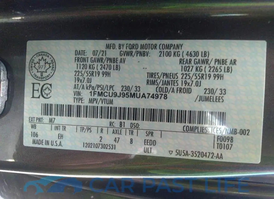 1FMCU9J95MUA74978# 9