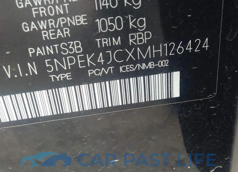 5NPEK4JCXMH126424# 9