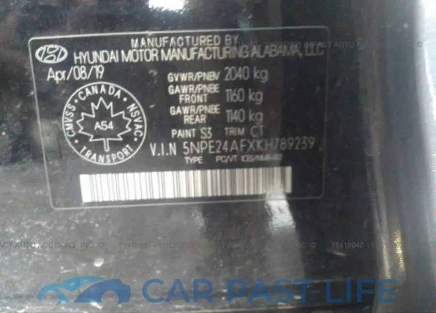 5NPE24AFXKH789239# 9