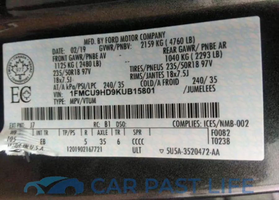 1FMCU9HD9KUB15801# 10