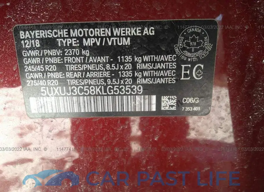 5UXUJ3C58KLG53539# 9