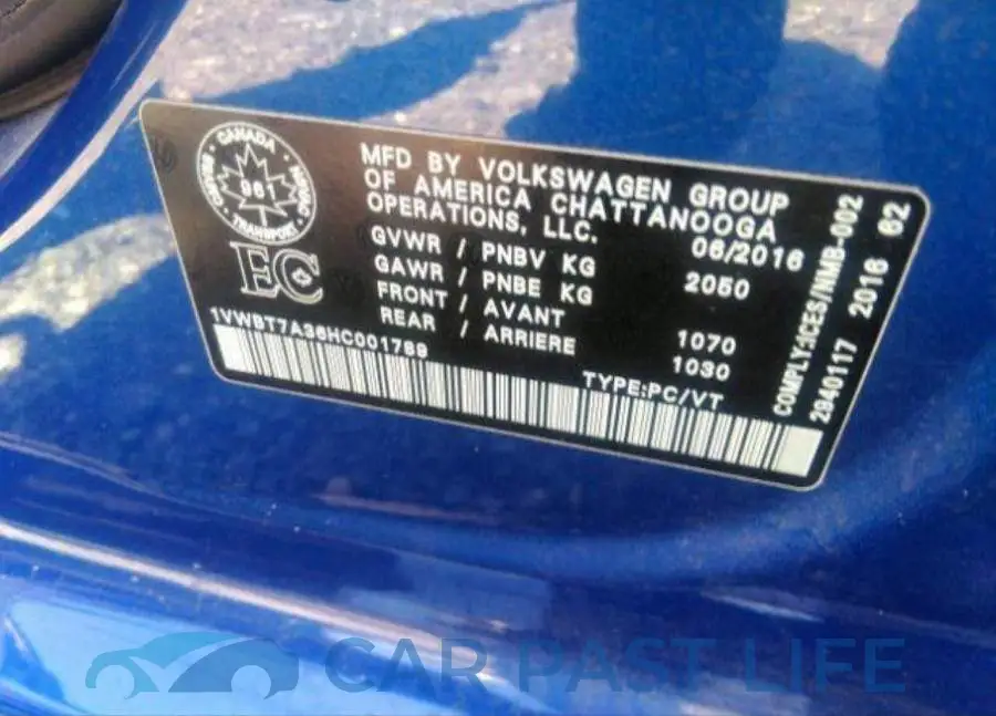 1VWBT7A36HC001789# 10
