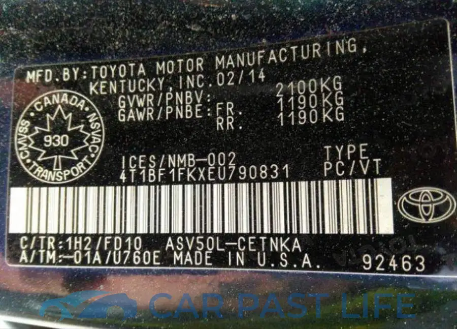 4T1BF1FKXEU790831# 10