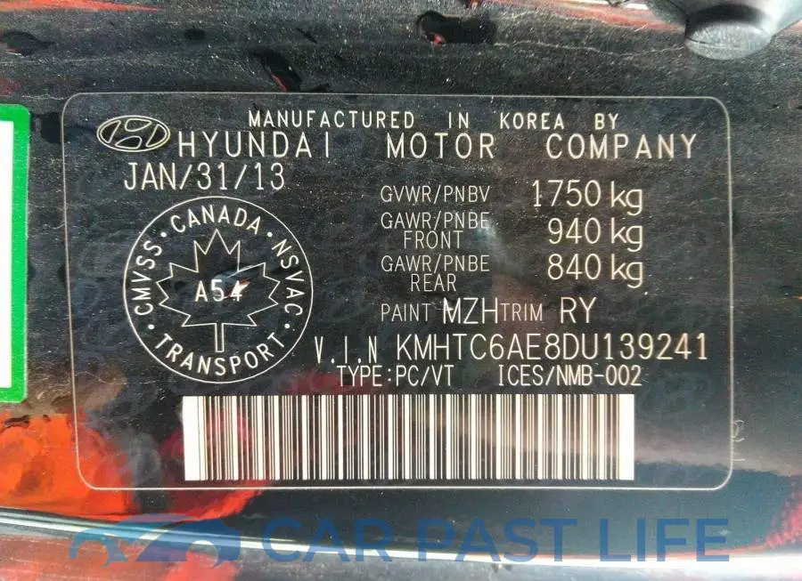 KMHTC6AE8DU139241# 9