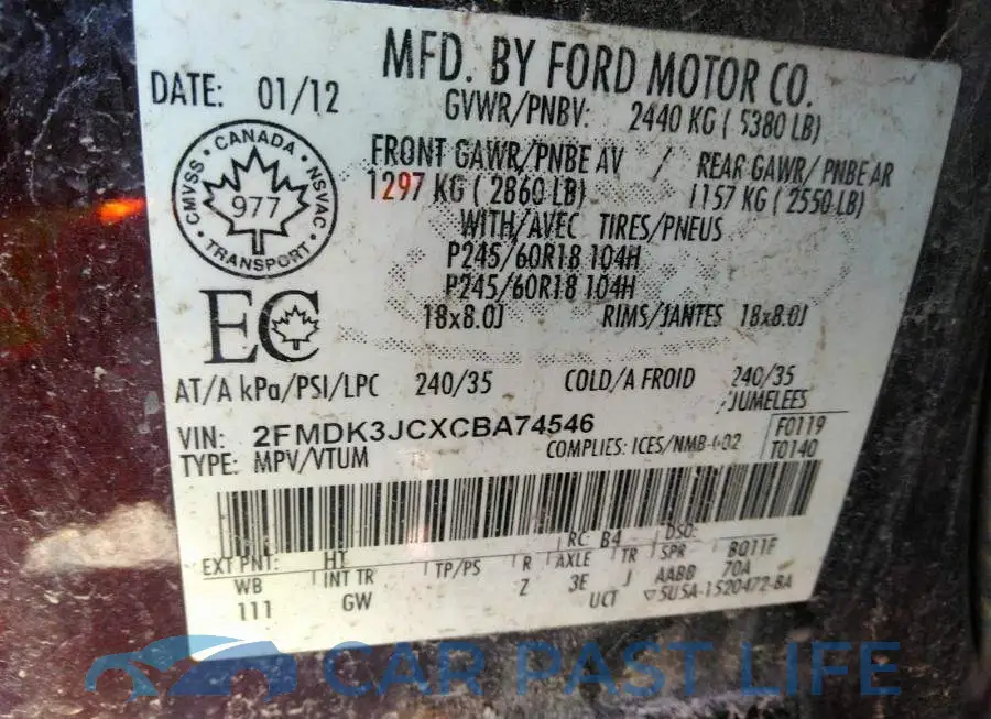 2FMDK3JCXCBA74546# 9
