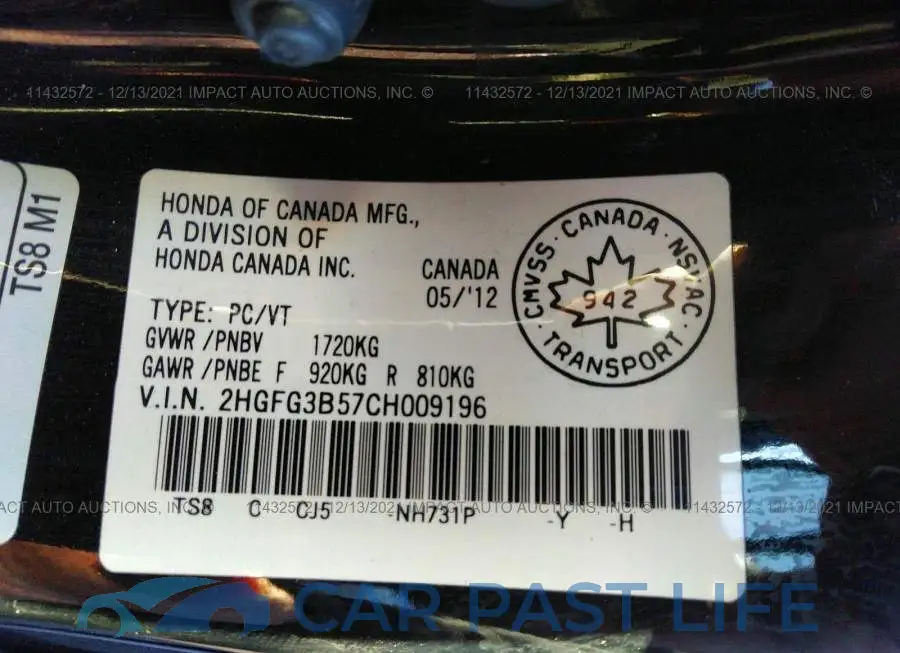 2HGFG3B57CH009196# 9