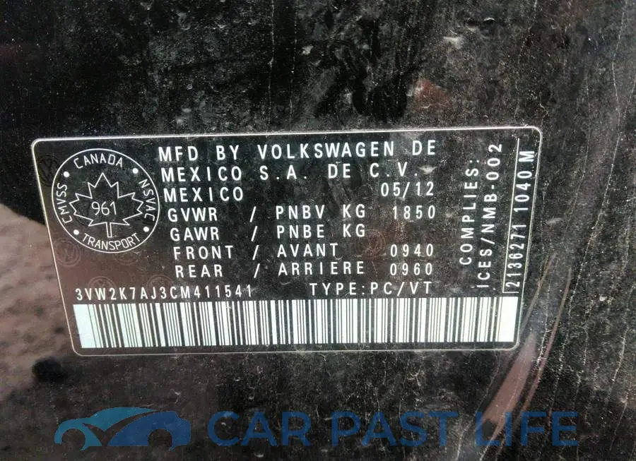 3VW2K7AJ3CM411541# 9