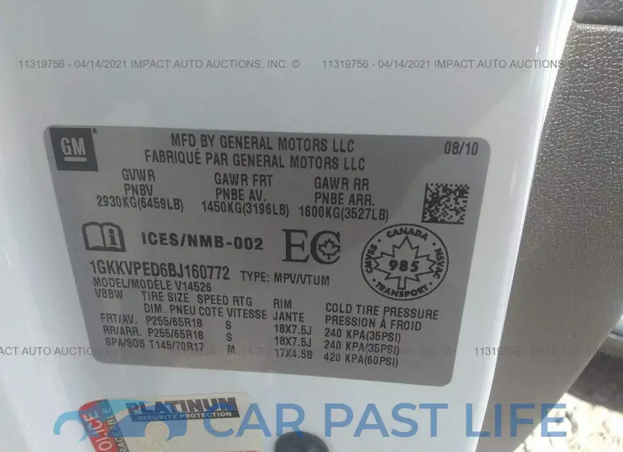 1GKKVPED6BJ160772# 9