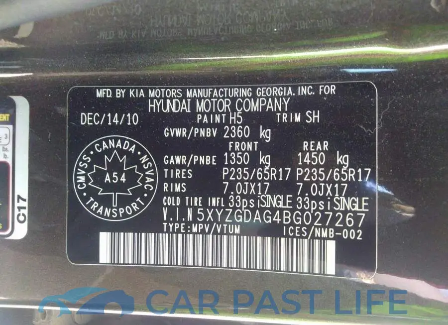 5XYZGDAG4BG027267# 9