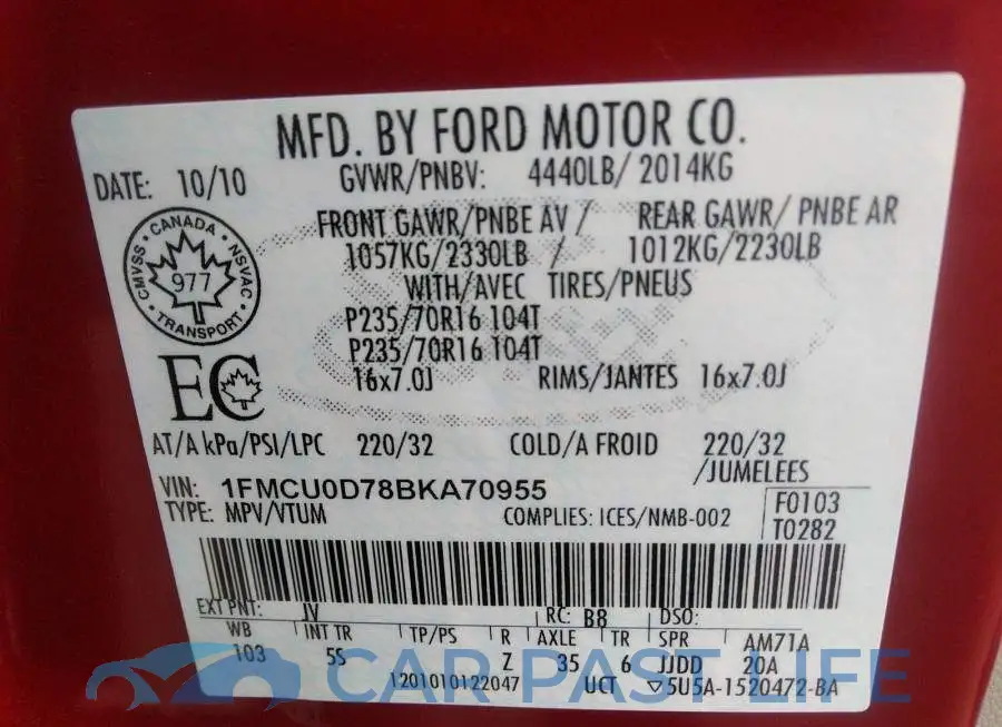 1FMCU0D78BKA70955# 9