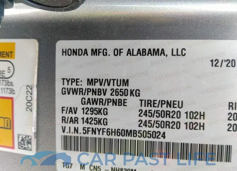5FNYF6H60MB505024# 9