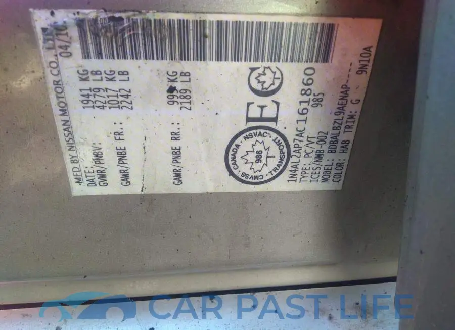1N4AL2AP7AC161860# 9
