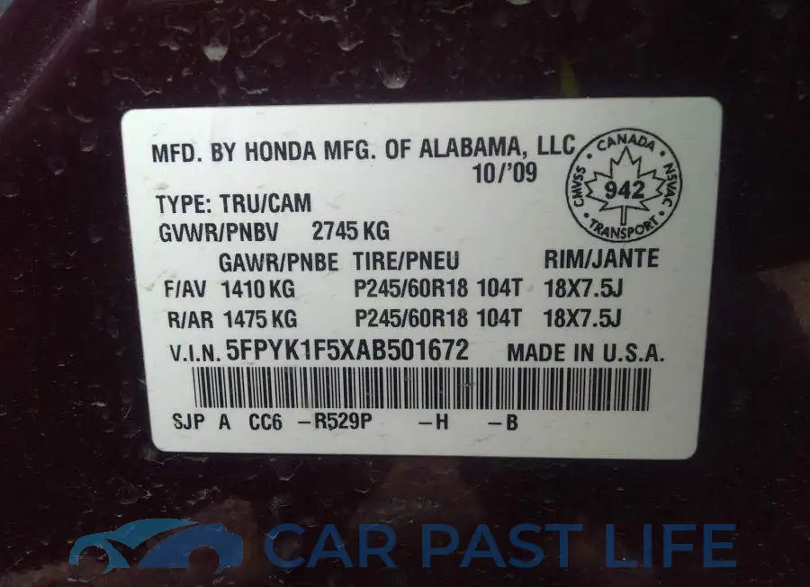 5FPYK1F5XAB501672# 9